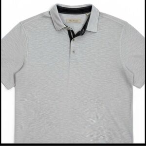 Tommy Bahama Light Gray Men’s Modal Polo Shirt with Navy Contrast XXL